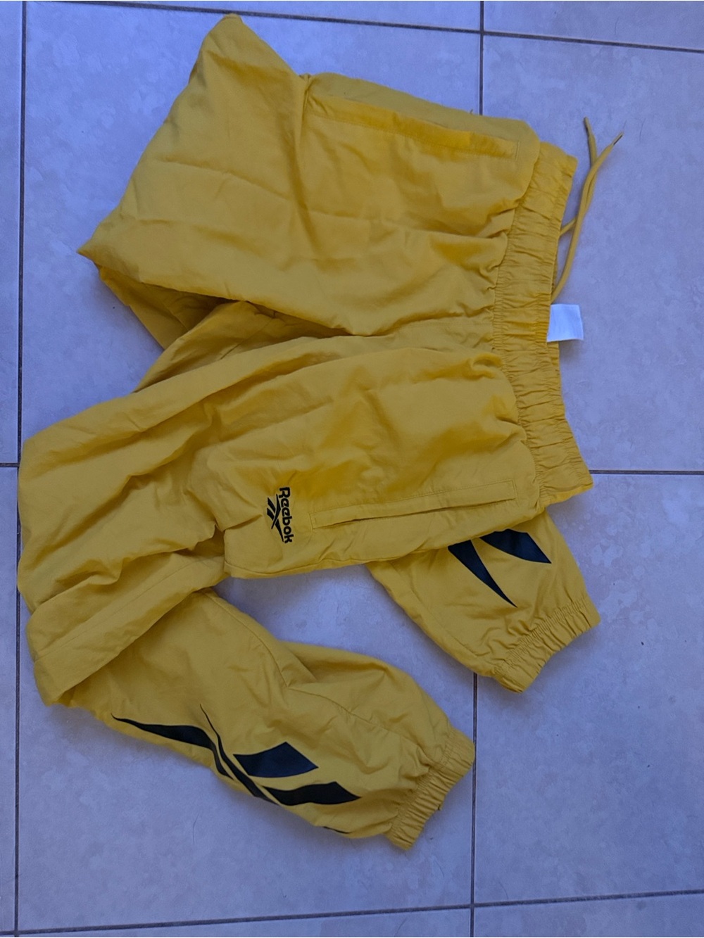 Reebok Yellow Track Joggers with Black Chevron Accents